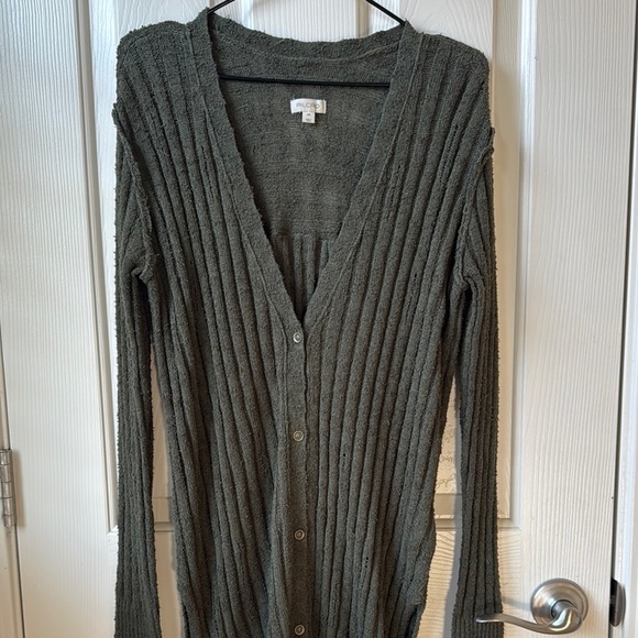 NWOT Anthropologie Pilcro Gauzy Distressed Long Duster Cardigan Sweater XS green - Picture 7 of 15